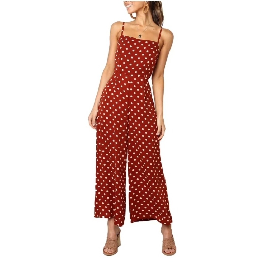 Y2K Wide Leg Polkadot Jumpsuit Romper Resortwear Vacation Ankle Palazzo‎ Size S